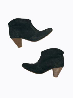 Steve Madden Pinto Ankle Bootie 8.5M Black Suede Leather Peg Heel 90s Grunge Y2K